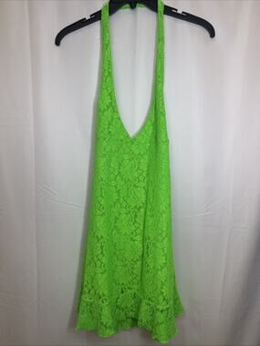 I'm Sorry by Petra Collins Neon Green Lace Halter Mini Dress Small Cutout NWT